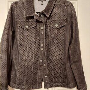 NWT White House Black Market Black Crystal Embellished Denim Jacket size XL